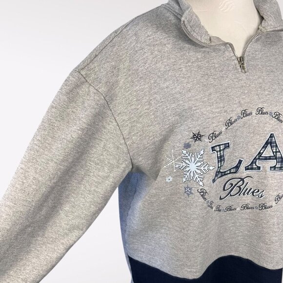 Vintage LA Graphic Quarter Zip Oversized Sweatshirt Gray Blue Medium - Picture 7 of 9